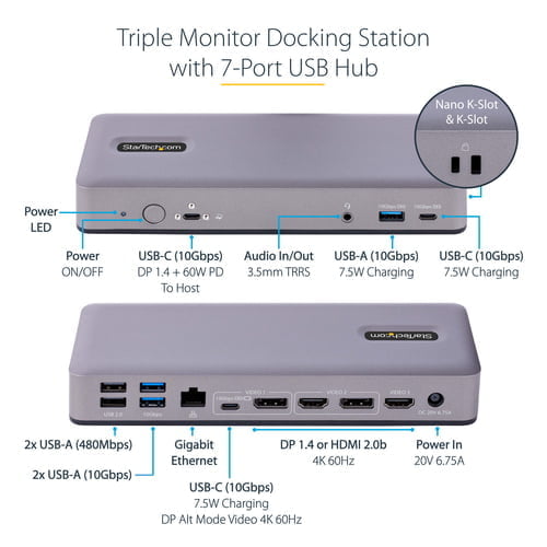 StarTech.com DK31C3MNCRUE laptop dock/port replicator Wired USB 3.2 Gen 2 (3.1 Gen 2) Type-C - Image 12