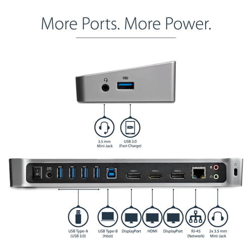 StarTech.com USB3DOCKH2DP laptop dock/port replicator Wired USB 3.2 Gen 1 (3.1 Gen 1) Type-A Black, - Image 10