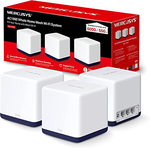 Mercusys Halo H50G (3-pack) AC1900 Whole Home Mesh Wi-Fi System, 600 Mbps at 2.4 GHz + 1300 Mbps at 5 GHz, 3x Internal Antennas, 3x Gigabit Ports per Unit, Halo App, One Unified Network, Seamless Roaming