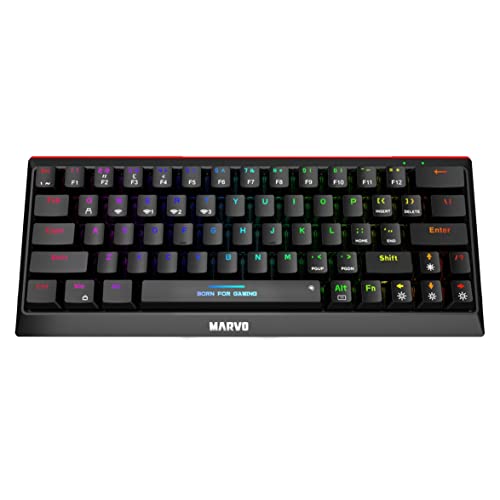 Marvo Scorpion KG962W-UK Wireless Mechanical Gaming Keyboard with Red Switches, 60% Compact Design, Tri-Mode Connection, 2.4GHz Wireless, Bluetooth or Wired, Rainbow Backlight, Anti-ghosting N-Key Rollover