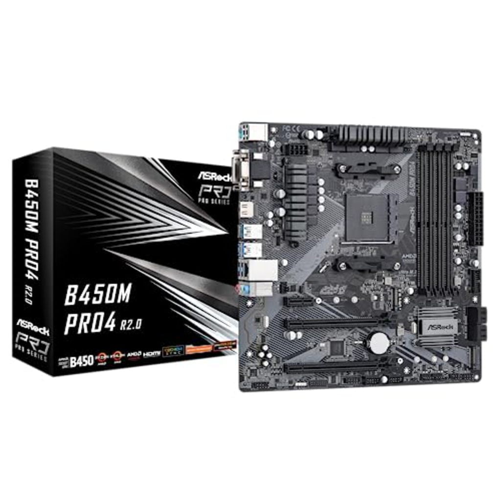 ASRock B450M Pro4 R2.0 AMD Socket AM4 Micro ATX VGA/DVI-D/HDMI DDR4 USB C 3.1 Motherboard