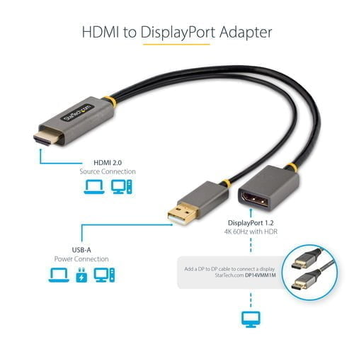 StarTech.com 128-HDMI-DISPLAYPORT video cable adapter 0.3 m HDMI Type A (Standard) Black, Grey - Image 8