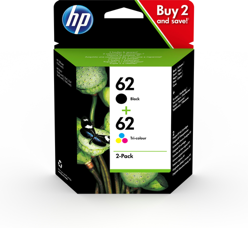 HP 62 2-pack Black/Tri-color Original Ink Cartridges ink cartridge 2 pc(s) Standard Yield Black,