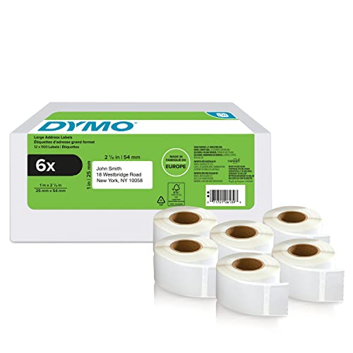 Dymo LabelWriter Self Adhesive Return Address Labels 25x54mm (Pack of 6 Rolls of 500 Labels) 2177564