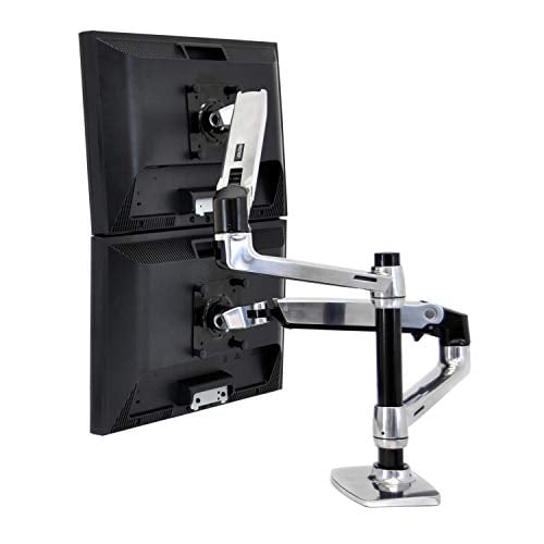 Ergotron LX Dual Stacking Arm - Mounting kit (tray, desk clamp mount, grommet mount, pole, 2 articulating arms, 2 extension brackets) for 2 LCD displays or LCD display and notebook - polished aluminium - screen size: up to 24" - desktop