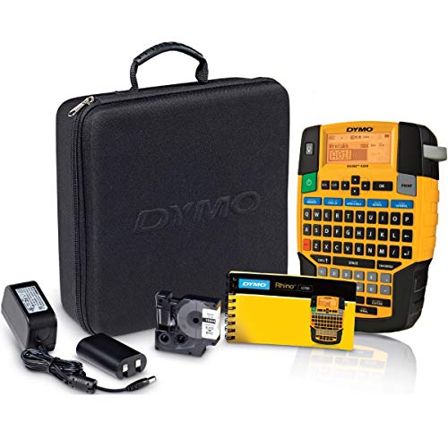 Dymo Rhino 4200 bundled with free kit case - 1893364. DYMO RHINO 4200 QWERTY 19MM PB1 UK Label Printer. QWERTY keyboard, Print 6mm, 9mm, 12mm and 19mm wide industrial-strength labels in a variety of materials and colors PLUS print directly on heat-shrink tubes. Integrated rubber bumpers help prevent damage, Large back-lit display, Auto save/auto power-off extend battery life without losing current work.