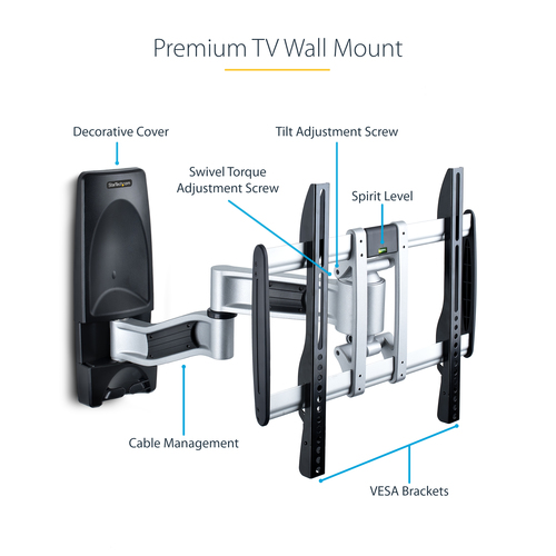 StarTech.com TV-WALL-MOUNT-65FS TV mount 165.1 cm (65") Black, Silver - Image 11