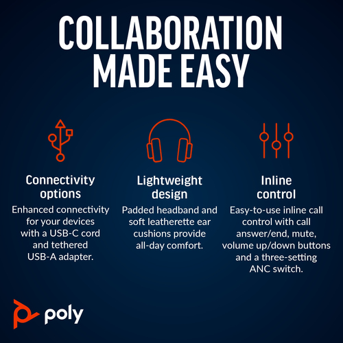 POLY Blackwire 8225 Stereo Microsoft Teams Certified USB-C Headset +USB-C/A Adapter - Image 6