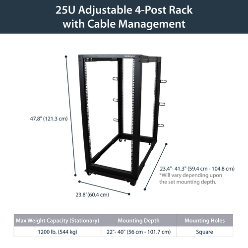StarTech.com 4POSTRACK25U rack cabinet Freestanding rack Black - Image 9