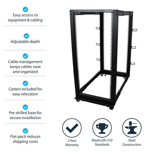 StarTech.com 4POSTRACK25U rack cabinet Freestanding rack Black - Image 10