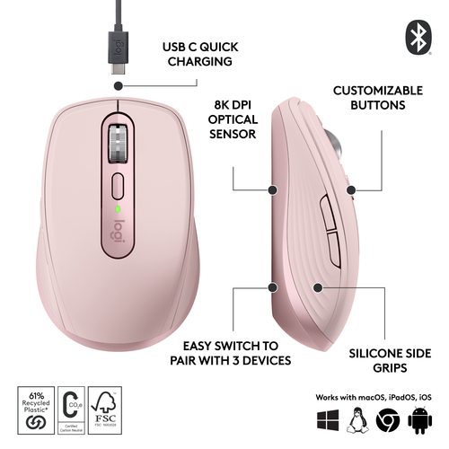 Logitech MX Anywhere 3S mouse Right-hand RF Wireless + Bluetooth Laser 8000 DPI - Image 12