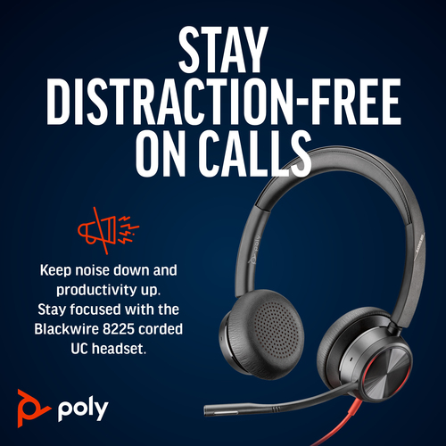 POLY Blackwire 8225 Stereo Microsoft Teams Certified USB-C Headset +USB-C/A Adapter - Image 8
