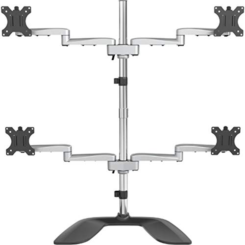 StarTech.com Desktop Quad Monitor Stand, Ergonomic VESA 4 Monitor Arm (2x2) up to 32", Free Standing Articulating Universal Pole Mount, Height Adjustable/Tilt/Swivel/Rotate, Silver - Heavy-duty VESA Mount (ARMQUADSS) - Stand - adjustable arm - for 4 monitors - aluminium, steel - screen size: 32" - desktop stand