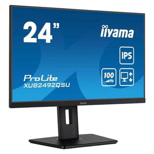 iiyama ProLite XUB2492QSU-B1 - LED monitor - 24" (23.8" viewable) - 2560 x 1440 WQHD @ 100 Hz - IPS - 300 cd/m² - 1000:1 - 0.5 ms - HDMI, DisplayPort - speakers - black, matte