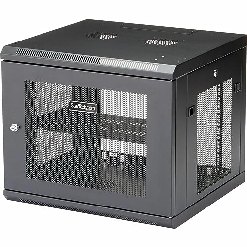 StarTech.com "9U Wall Mount Server Rack Cabinet - 4-Post Adjustable Depth (2"" to 19"") Network Equipment Enclosure with Cable Management (RK920WALM)" - Rack enclosure cabinet - wall mountable - black - 9U