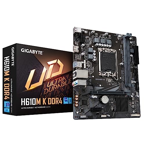 Gigabyte H610M K DDR4 Ultra Durable Intel 1700 Socket Motherboard, Micro-ATX, 2x DDR4 Slots, 1x M.2 Socket, 1x HDMI Port