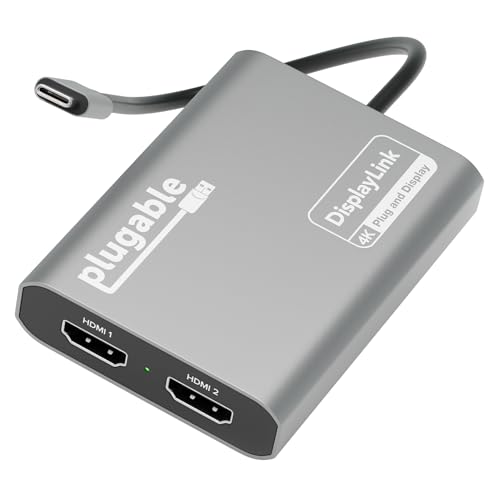 Plugable USBC-6950M Portable USB-C to Dual 4K DisplayLink Certified HDMI Adapter