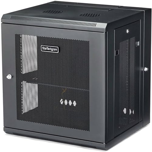 StarTech.com 12U 19" Wall Mount Network Cabinet, 16" Deep Hinged Locking IT Network Switch Depth Enclosure, Vented Computer Equipment Data Rack with Shelf & Flexible Side Panels, Assembled - 12U Vented Cabinet (RK12WALHM) - Rack enclosure cabinet - wall mountable - black - 12U