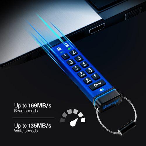 iStorage datAshur Pro USB flash drive 128 GB USB Type-A 3.2 Gen 1 (3.1 Gen 1) Blue - Image 4