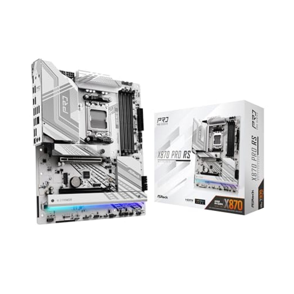ASRock X870 PRO RS AMD AM5 Socket Motherboard, ATX, 4x DDR5 Slots, 3x M.2 Sockets, 3x USB-C Port, Fitted I/O Shield, 2.5GbE LAN, 1x HDMI Port / 2x USB-C (USB4)