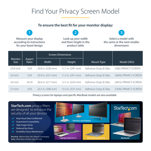 StarTech.com 2769G-PRIVACY-SCREEN display privacy filter 68.6 cm (27") Frameless display privacy - Image 11