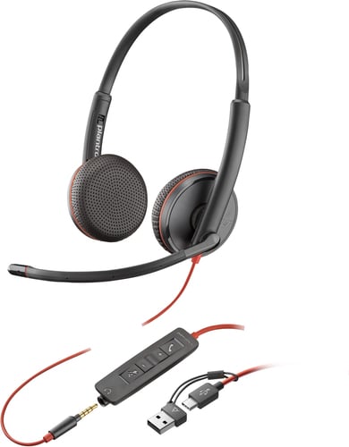 POLY Blackwire 3225 Stereo USB-C Headset +3.5mm Plug +USB-C/A Adapter