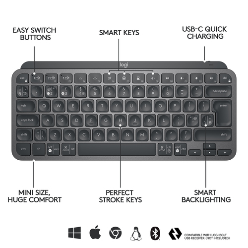Logitech MX Keys Mini keyboard Office RF Wireless + Bluetooth QWERTZ German Graphite - Image 9