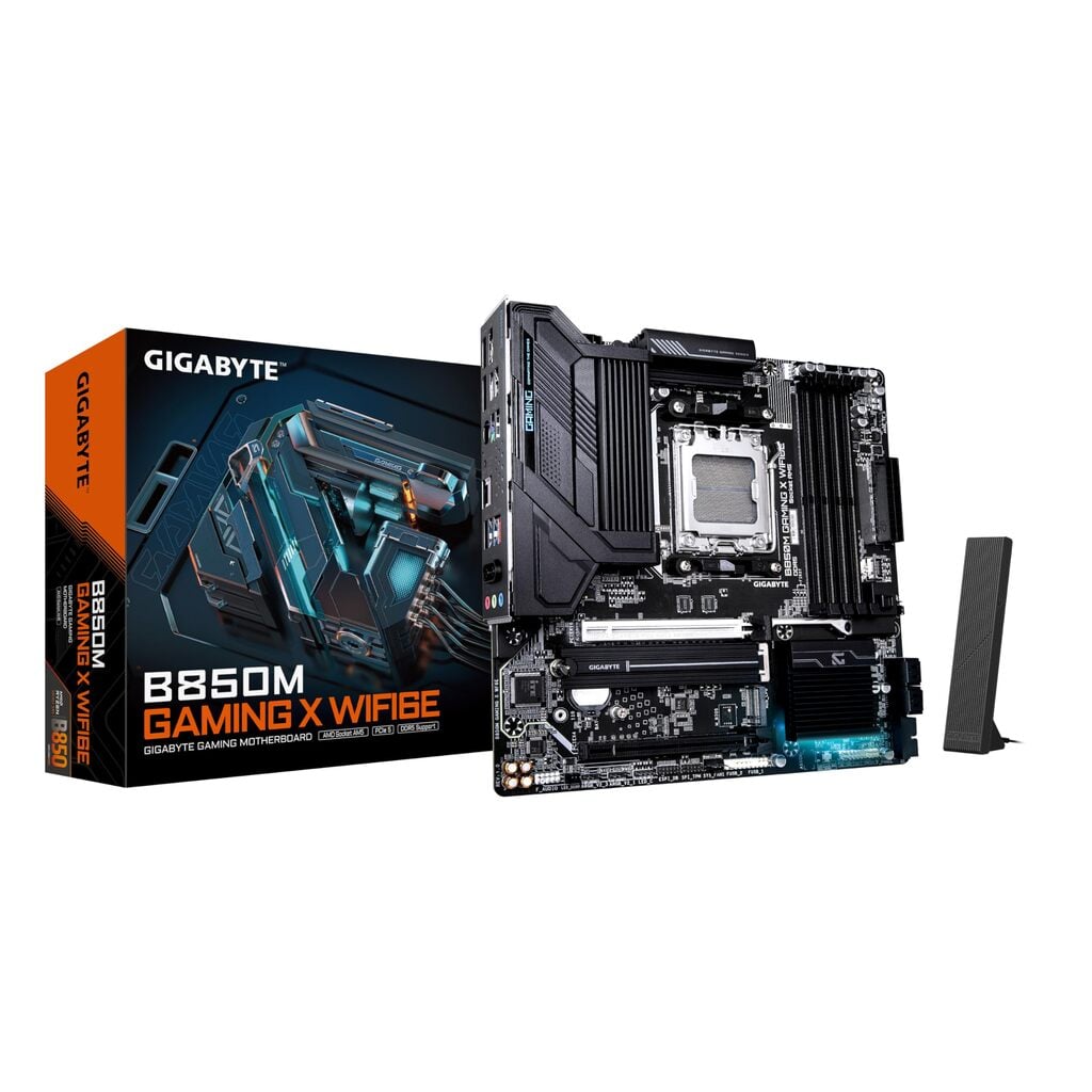 Gigabyte B850M GAMING X WIFI6E AMD AM5 Socket Motherboard, Micro-ATX, 4x DDR5 Slots, 2x M.2 Sockets, Fitted I/O Shield, 2.5GbE LAN, Wi-Fi 6E, 2x DisplayPorts / 1x HDMI Port