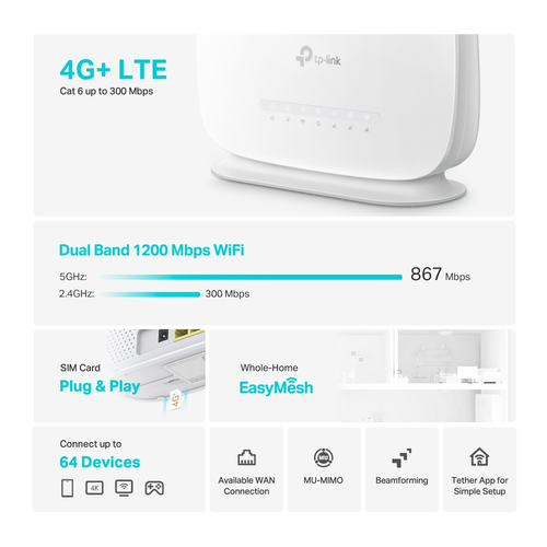 TP-Link Archer AC1200 wireless router Gigabit Ethernet Dual-band (2.4 GHz / 5 GHz) 4G White - Image 5