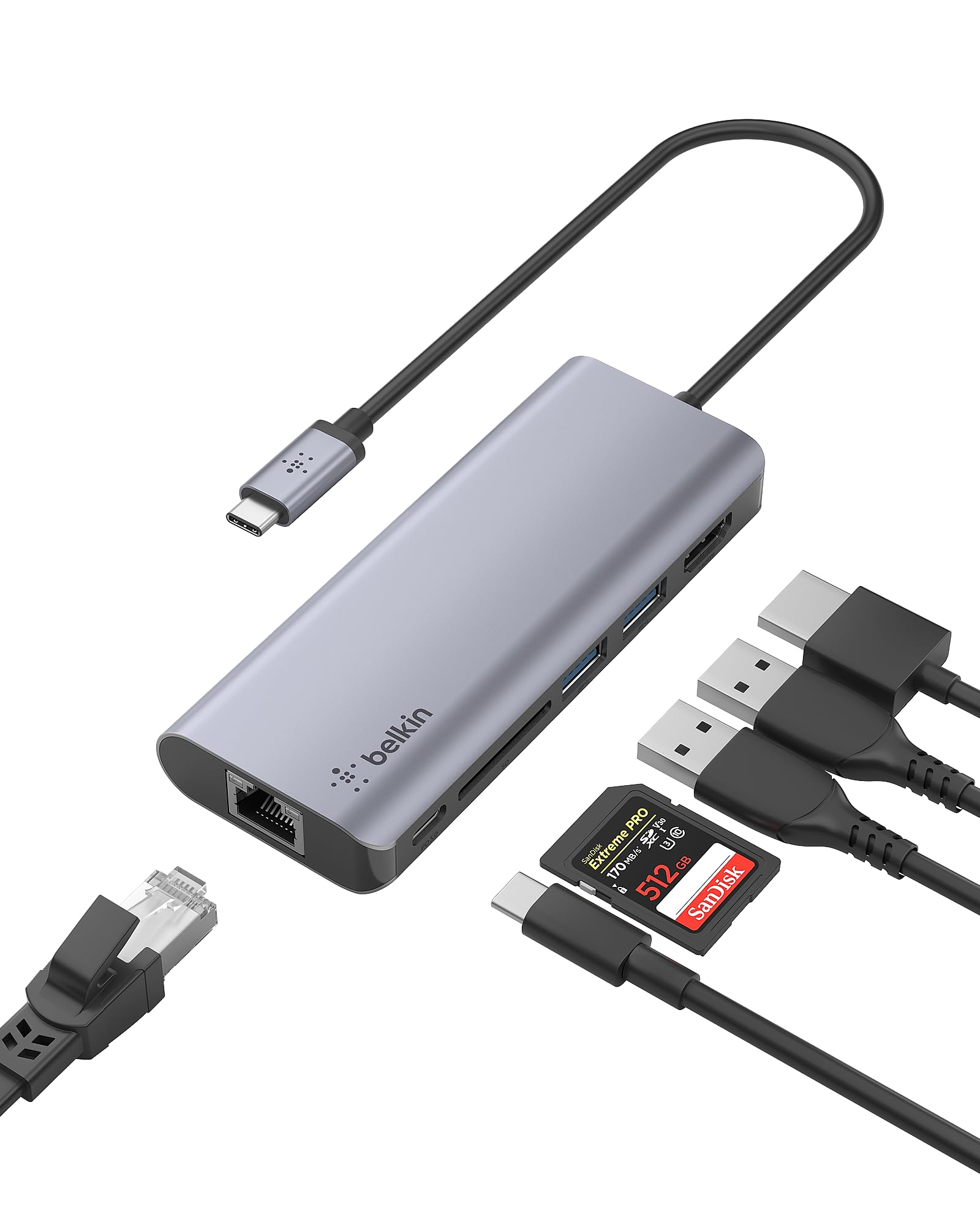 Belkin AVC008BTSGY laptop dock/port replicator USB 3.2 Gen 1 (3.1 Gen 1) Type-C Black, Grey