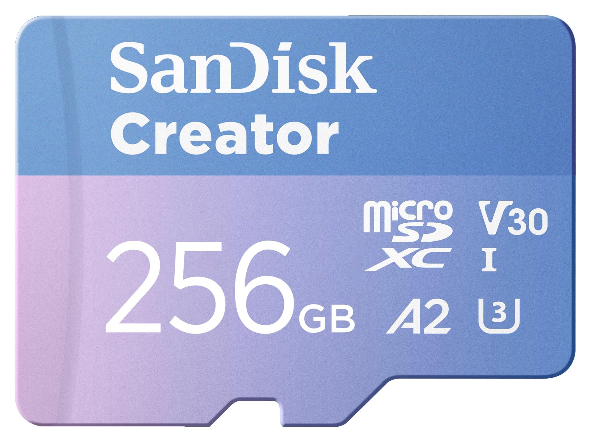 SanDisk Creator - Flash memory card (microSDXC to SD adapter included) - 256 GB - A2 / Video Class V30 / UHS-I U3 - microSDXC UHS-I