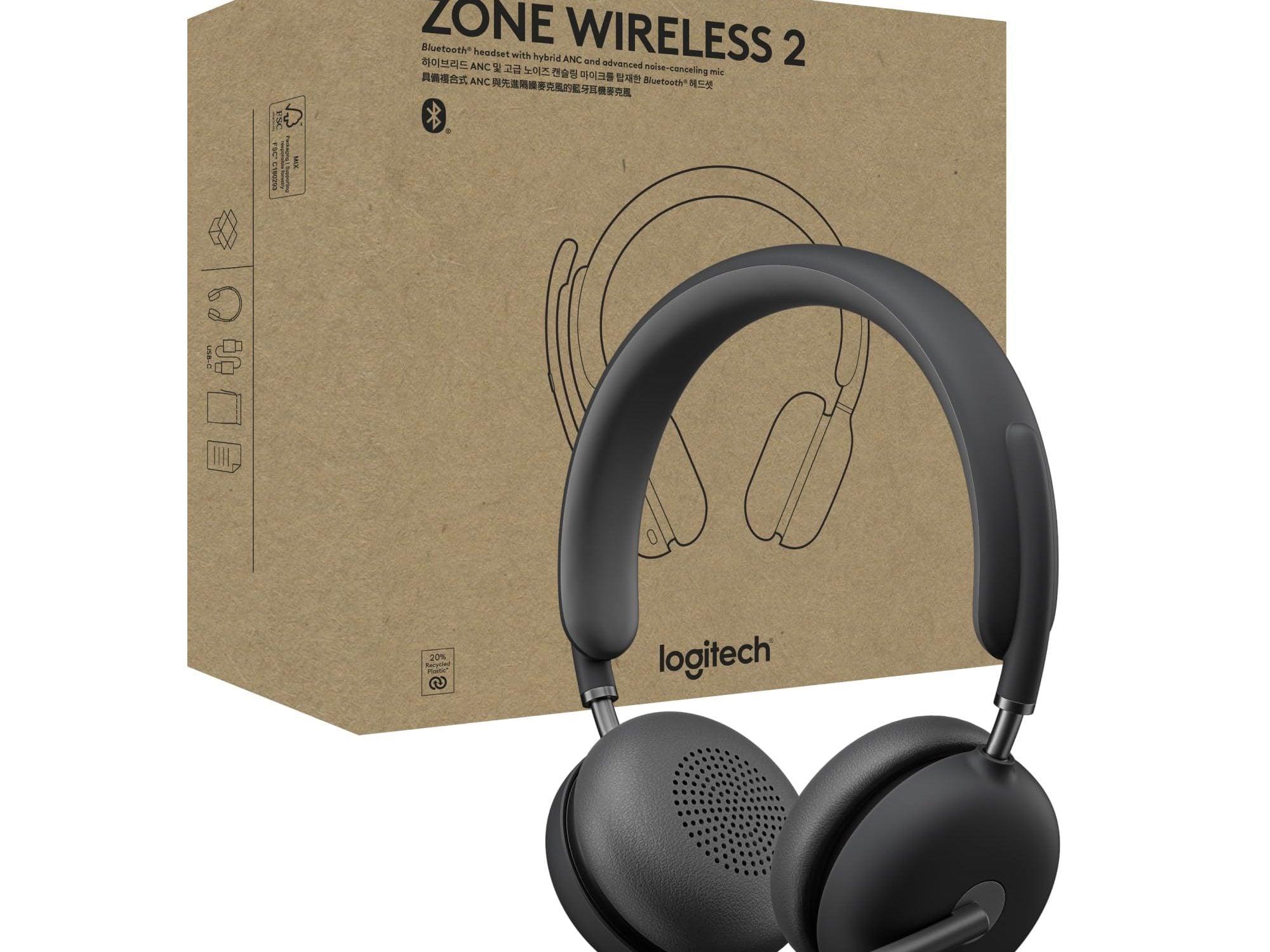 Logitech Zone Wireless 2 Headset Wired & Wireless Head-band Office/Call center USB Type-C Bluetooth