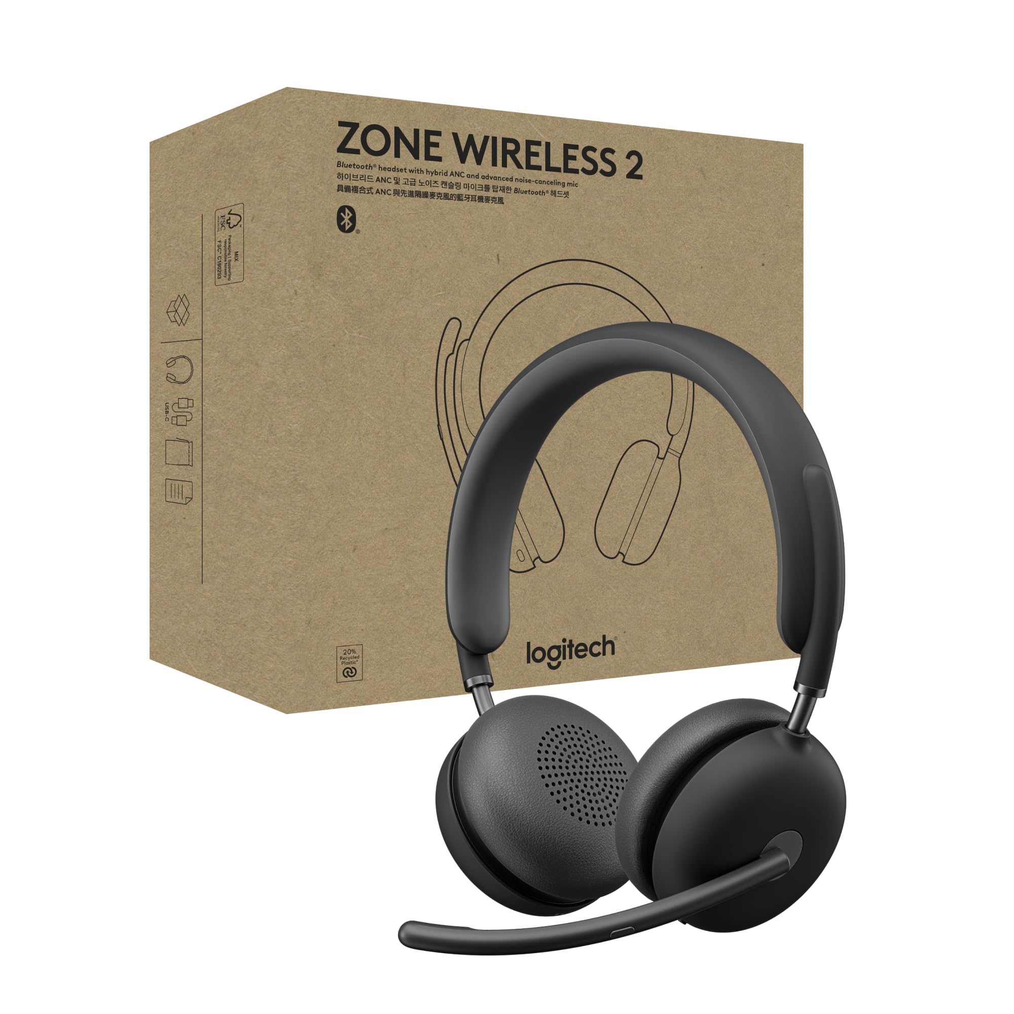 Logitech Zone Wireless 2 Headset Wired & Wireless Head-band Office/Call center USB Type-C Bluetooth