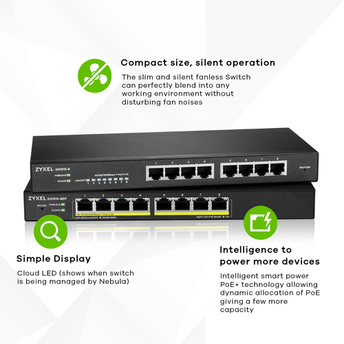 Zyxel GS1915-8EP Managed L2 Gigabit Ethernet (10/100/1000) Power over Ethernet (PoE) Black - Image 2