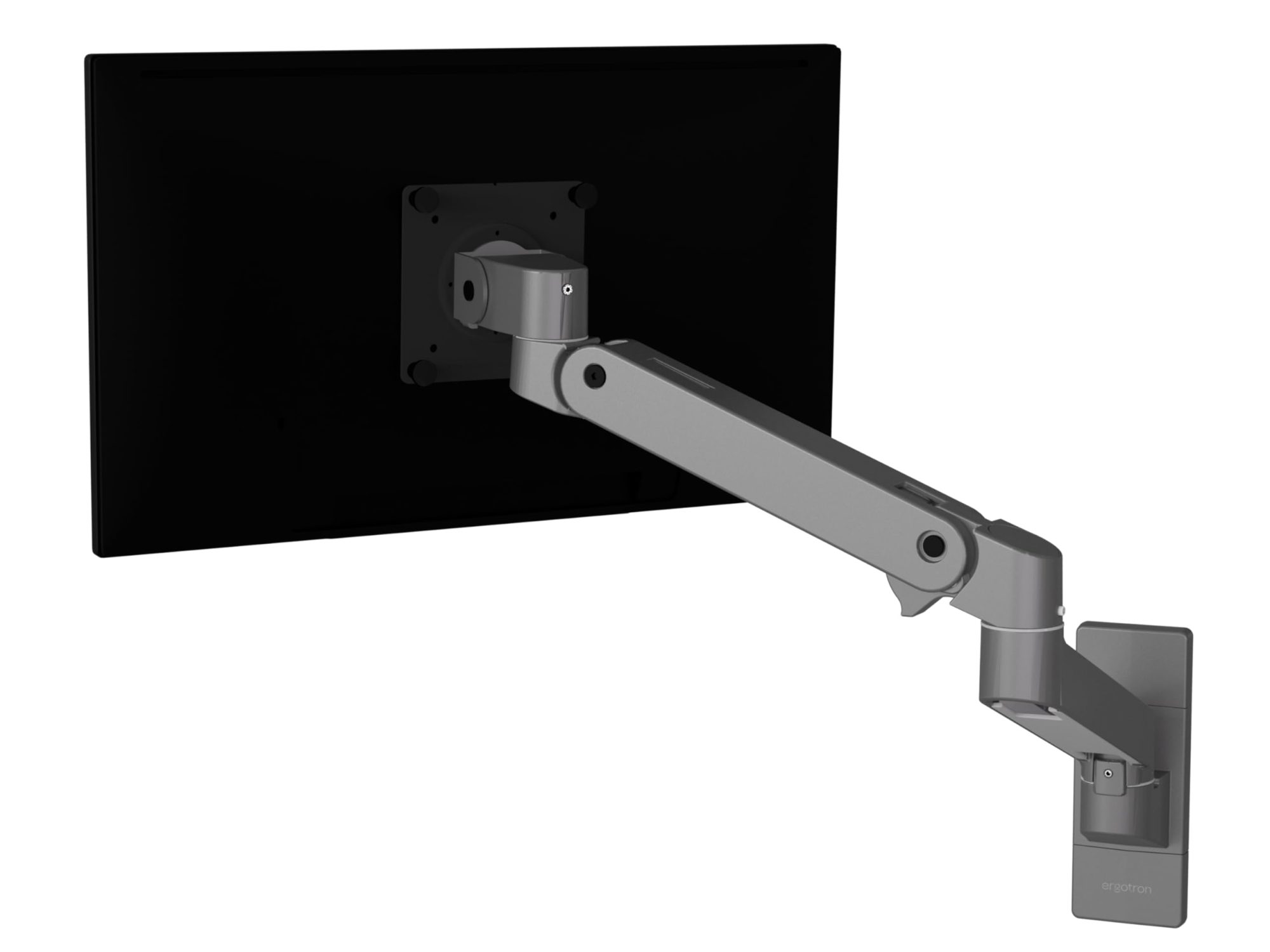 Single monitor arm, wall mounted - For screens sized up to 34" - Weight Capacity: 4 to 22 lbs (1.8 to 10 kg). Display depth greater than 3.6" (9 cm) may affect weight capacity - Dark grey - Wall-mountable (wall mount base, fasteners for wood stud or concrete wall)