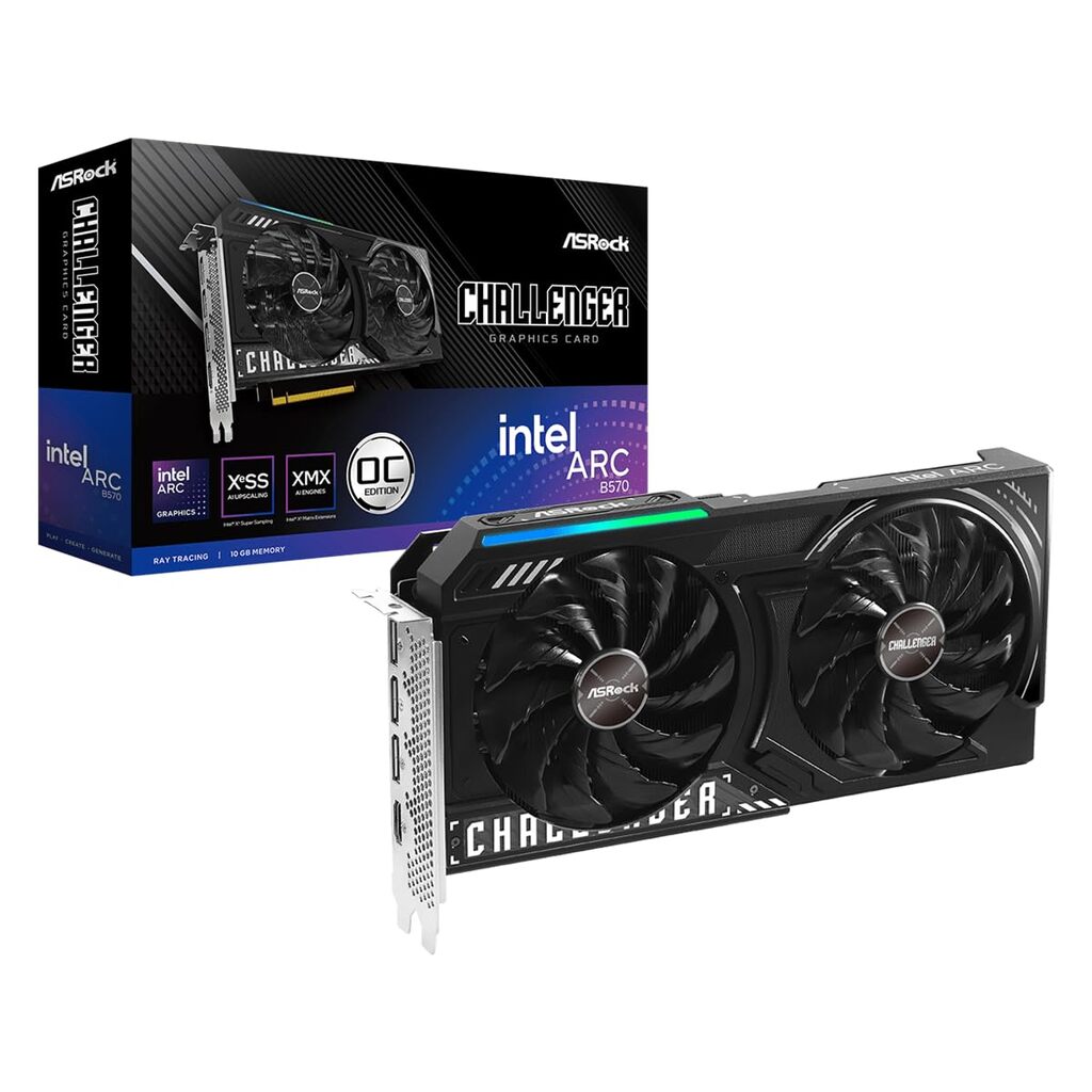 ASRock Intel Arc B570 Challenger 10GB OC Graphics Card, 10GB GDDR6, 2600 MHz Base Clock, Dual Fan, 3x DisplayPorts / 1x HDMI Port