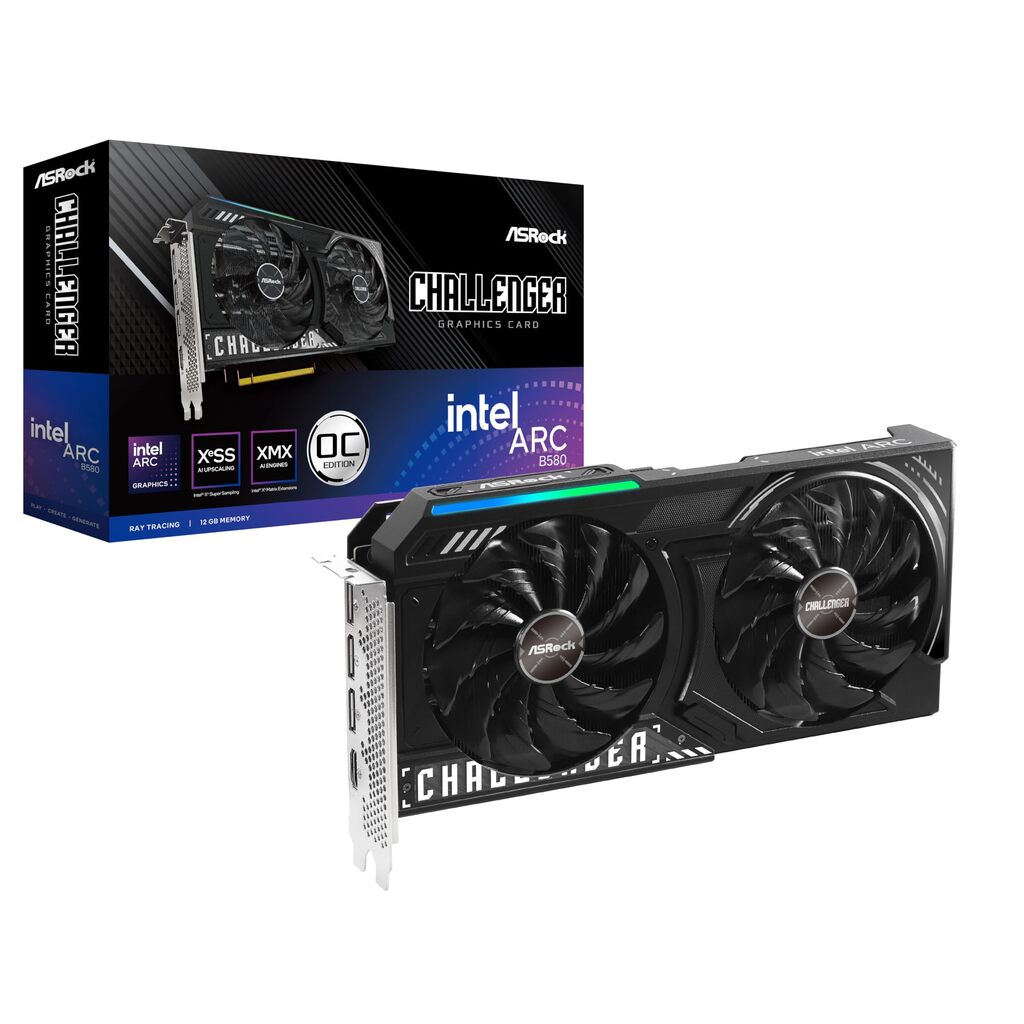 ASRock Intel Arc B580 Challenger 12GB OC Graphics Card, 12GB GDDR6, 2740 MHz Base Clock, Dual Fan, 3x DisplayPorts / 1x HDMI Port