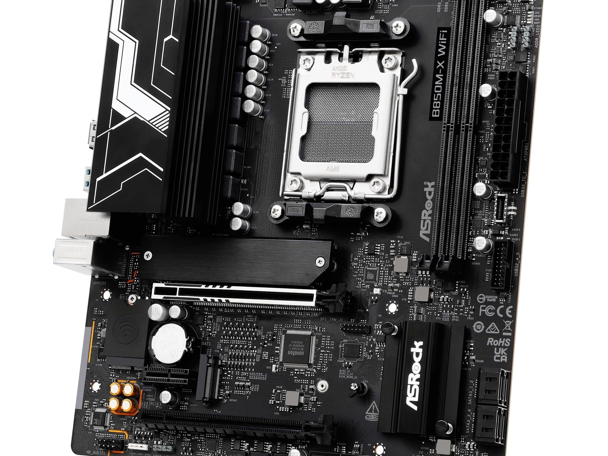ASRock B850M-X WiFi AMD AM5 Socket Motherboard, Micro-ATX, 2x DDR5 Slots, 2x M.2 Sockets, 1x USB-C Port, 2.5GbE LAN, Wi-Fi 6E, 1x DisplayPort / 1x HDMI Port