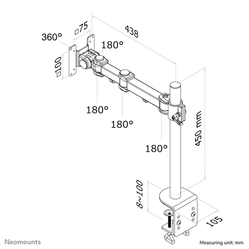 Neomounts FPMA-D960 monitor mount / stand 76.2 cm (30") Desk Black - Image 6