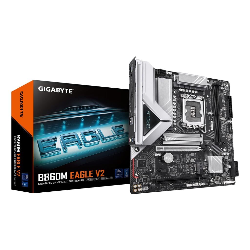 Gigabyte B860M EAGLE V2 Intel 1851 Socket Motherboard, Micro-ATX, 2x DDR5 Slots, 2x M.2 Sockets, Fitted I/O Shield, 2.5GbE LAN, 1x DisplayPort / 1x HDMI Port