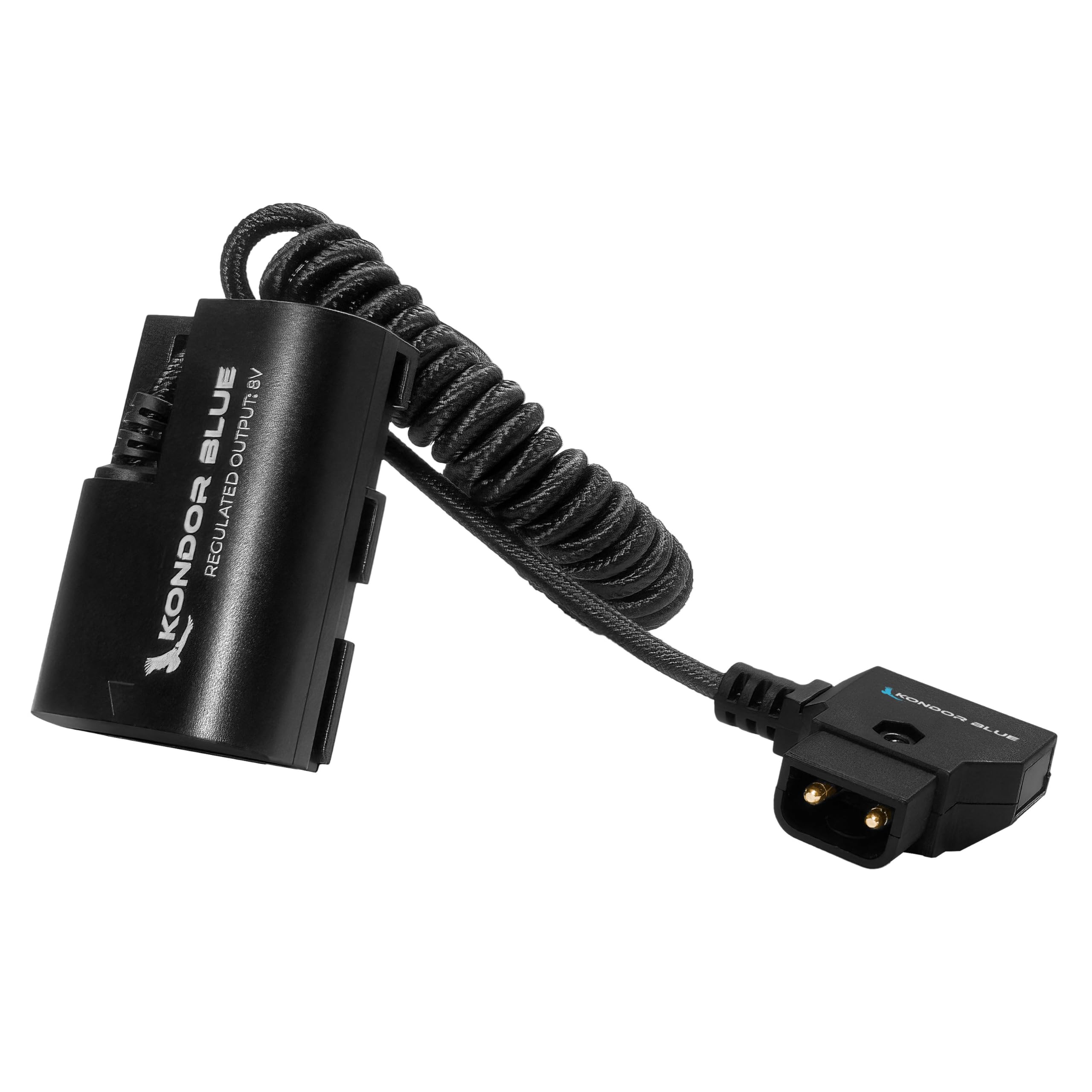 D-Tap to Canon LP-E6 Dummy Battery Coiled Cable - 16" - 36" - Raven Black
