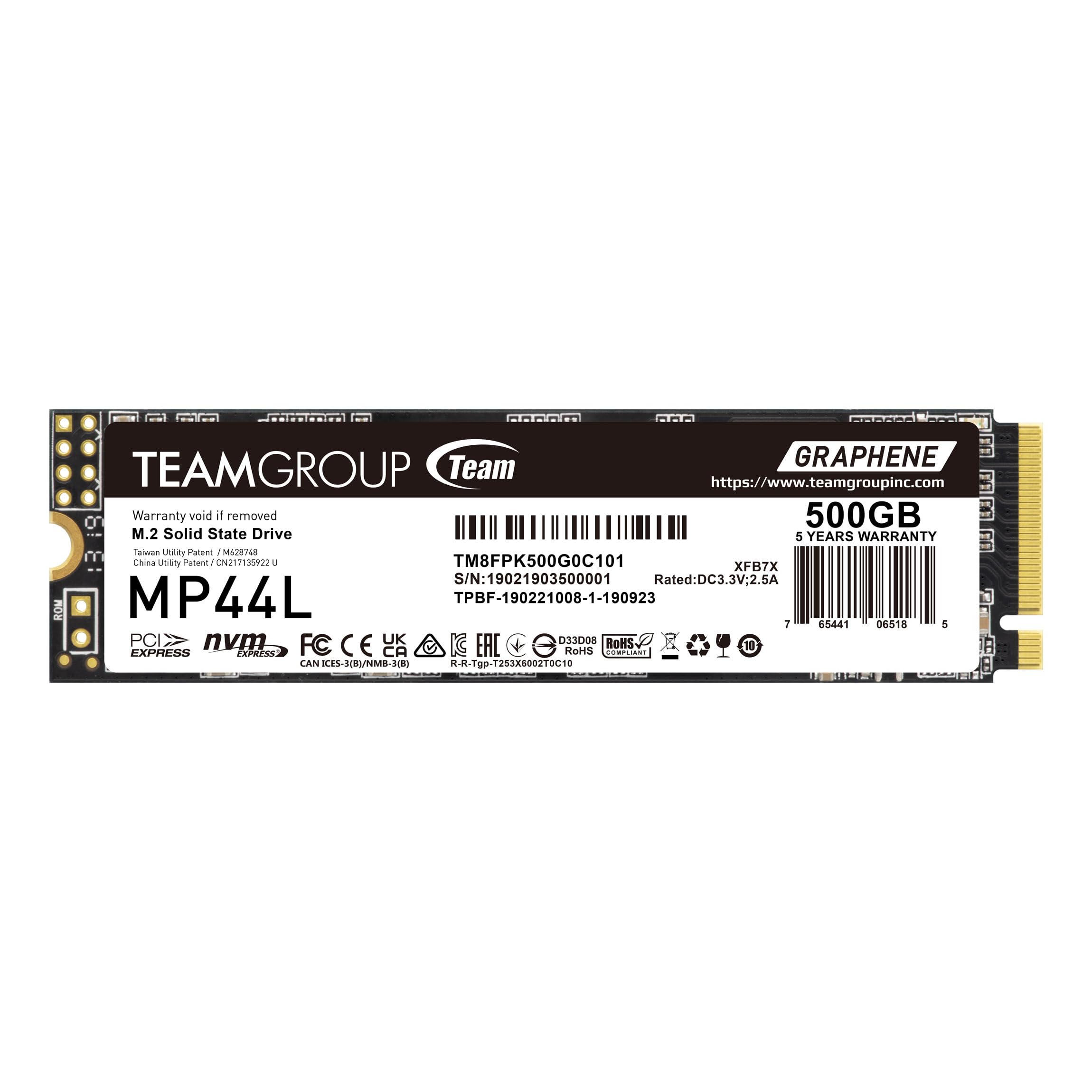 Team Group MP44L M.2 2280 500GB PCIe 4.0 x4 with NVMe 1.4 Internal SSD