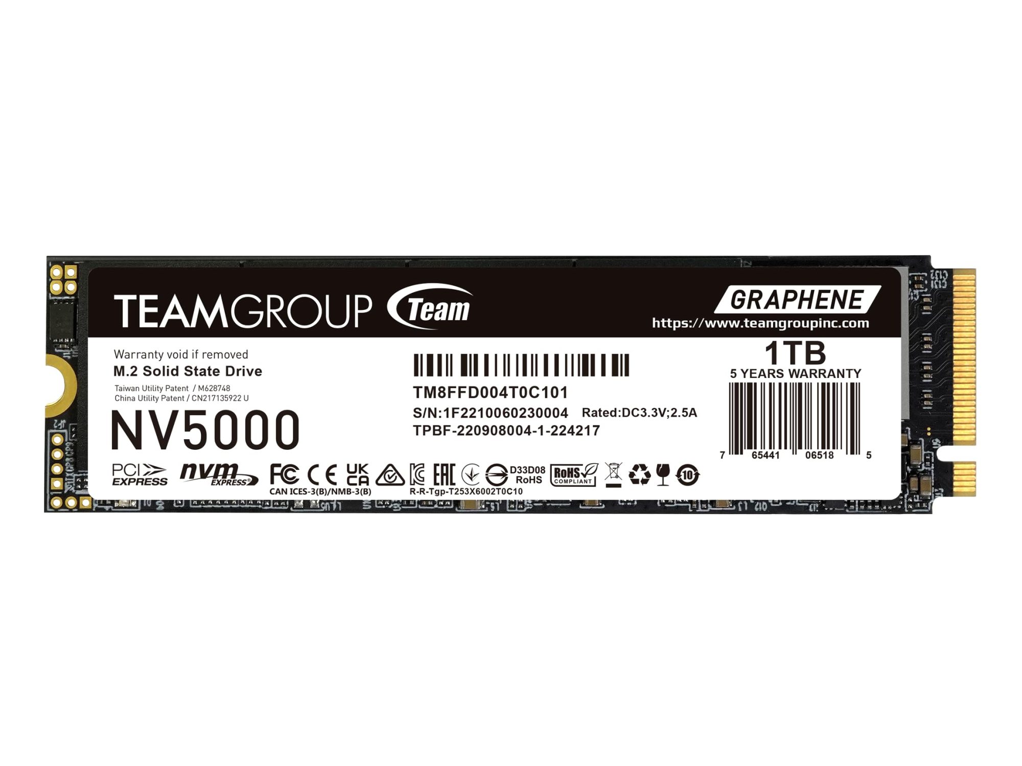 Team NV5000 (TM8FGM001T0C101) 1TB M.2 Interface, PCIe Gen4x4 with NVMe, 2280, Read 5000MB/s, Write 3000MB/s, 3 Year Warranty