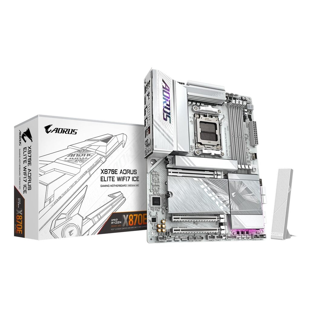 Gigabyte X870E AORUS ELITE WIFI7 ICE AMD AM5 Socket Motherboard, ATX, 4x DDR5 Slots, 4x M.2 Sockets, Fitted I/O Shield, 2.5GbE LAN, Wi-Fi 7, 1x HDMI Port / 2x USB-C (USB4)