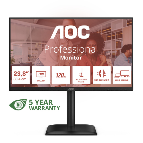 AOC E4 24E4CV computer monitor 60.5 cm (23.8") 1920 x 1080 pixels Full HD LED Black