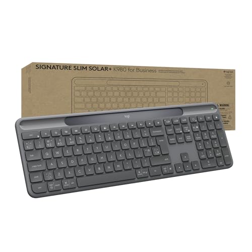 Logitech Signature Slim Solar+ K980 for Business - Keyboard - full size - wireless - Bluetooth LE, USB-C - QWERTY - UK - key switch: scissor switches - graphite
