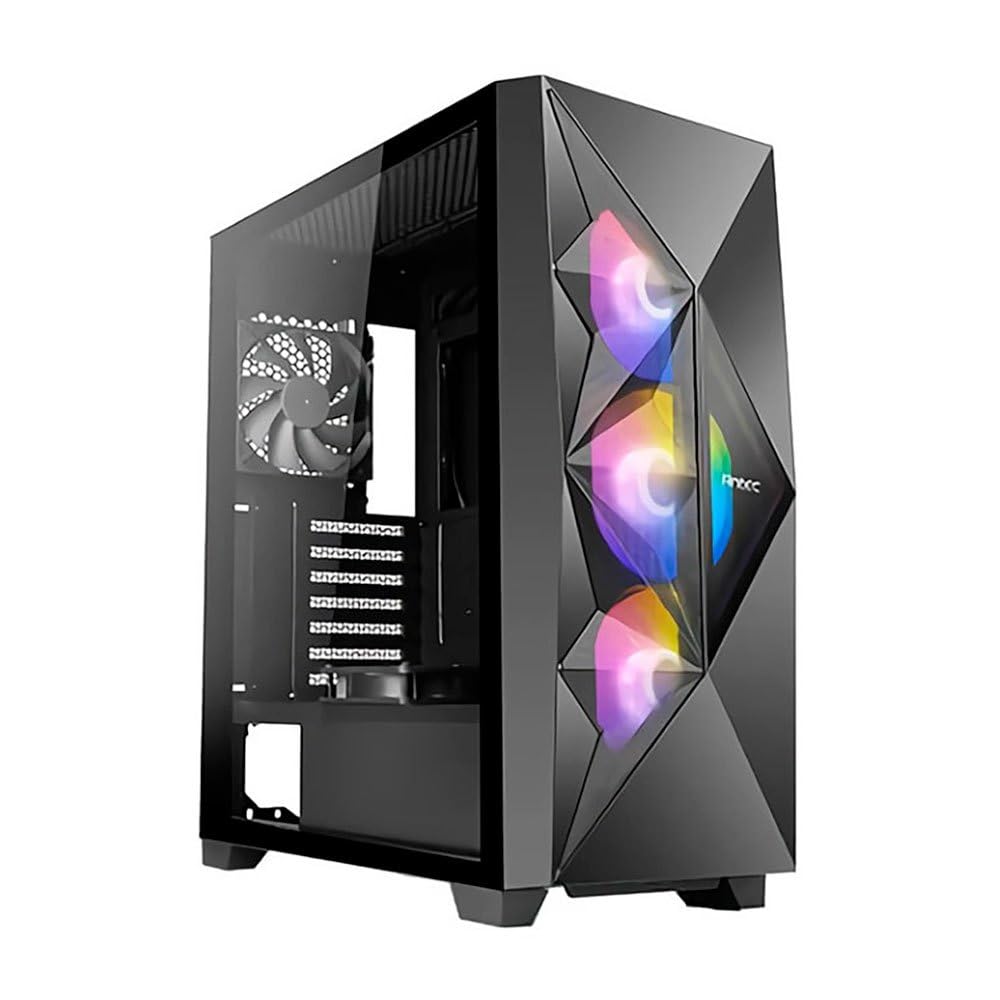 ANTEC DF800 FLUX Case, Gaming, Black, Mid Tower, 2 x USB 3.0, Tempered Glass Side Window Panel, Geometrical Mesh Design & Mirror Surface Front Panel, Addressable RGB LED Fans, Patented F-LUX Platform Cooling Solution, ATX, Micro ATX, Mini-ITX