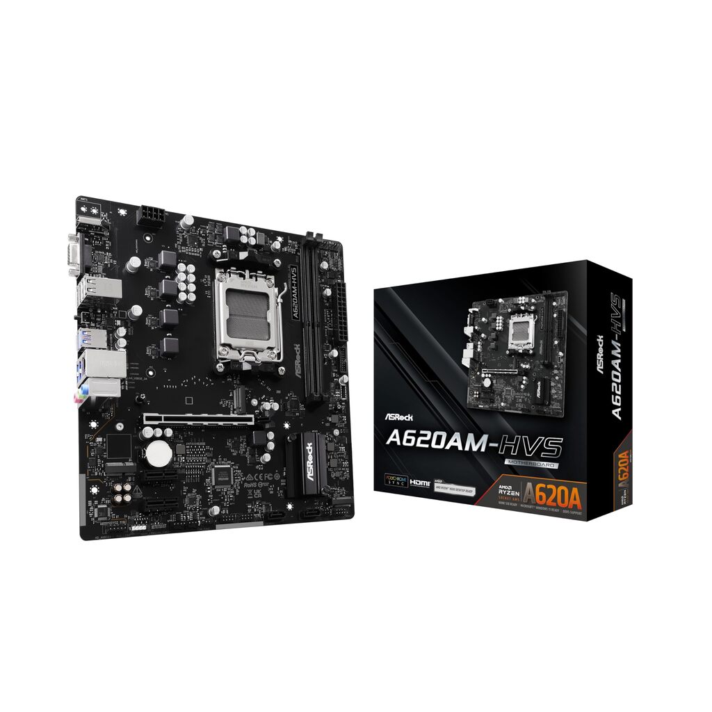 ASRock A620AM-HVS AMD AM5 Socket Motherboard, Micro-ATX, 2x DDR5 Slots, 1x M.2 Socket, GbE LAN, 1x D-Sub / 1x HDMI Port