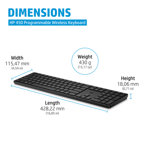 HP 450 BLK Programmable Wireless keyboard RF Wireless + USB Black - Image 5