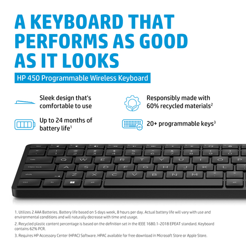HP 450 BLK Programmable Wireless keyboard RF Wireless + USB Black - Image 7
